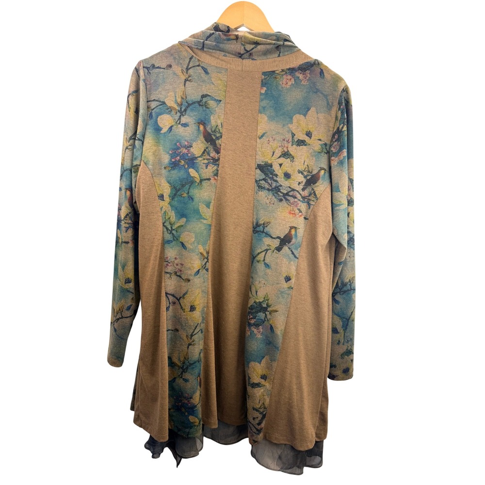 Soft Surroundings XL Floral Bird Print Duster Cardigan Kimono Open Front - Picture 2 of 8